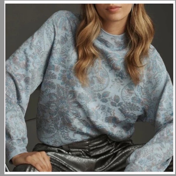Anthropologie The Beatriz Mock-Neck Sweater Lurex Edition Blue Size XS - Picture 16 of 16